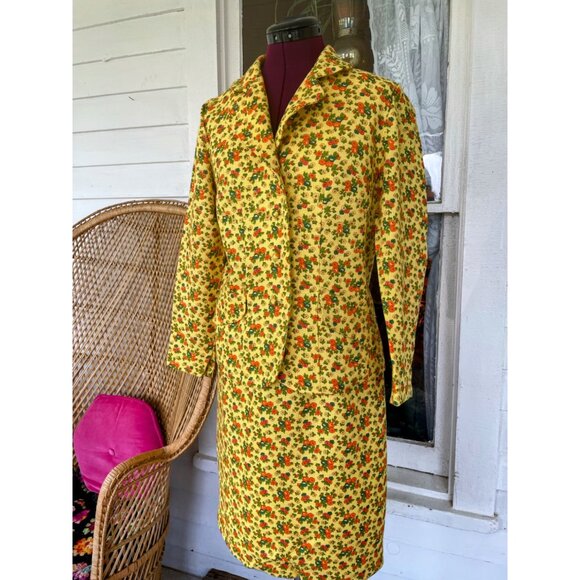 Vintage 1960s Yellow Floral Womens Blazer Skirt Set Ainr Jr Small - Picture 7 of 16